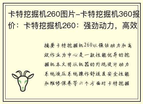 卡特挖掘机260图片-卡特挖掘机360报价：卡特挖掘机260：强劲动力，高效作业